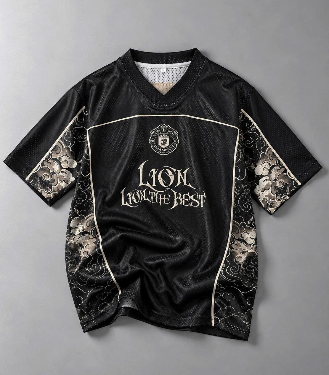 Lion The Best Cloud Pattern Mesh Football Jersey – Black Cream — Đen Kem