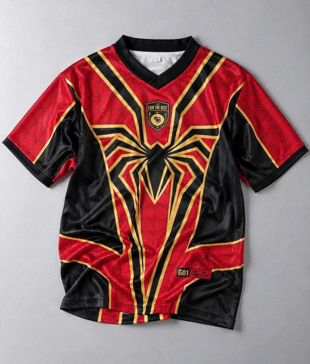 Áo Jersey Nhện Gold Lion The Best – Đỏ Đen Viền Vàng Cổ Tim — Đỏ Đen Gold