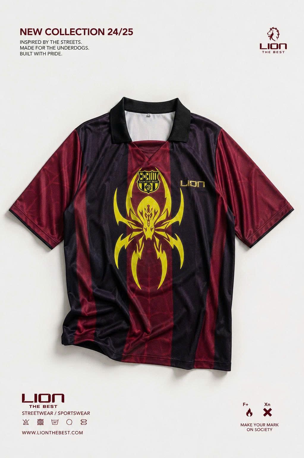 Lion The Best Yellow Spider Polo Jersey – Burgundy Navy Stripes