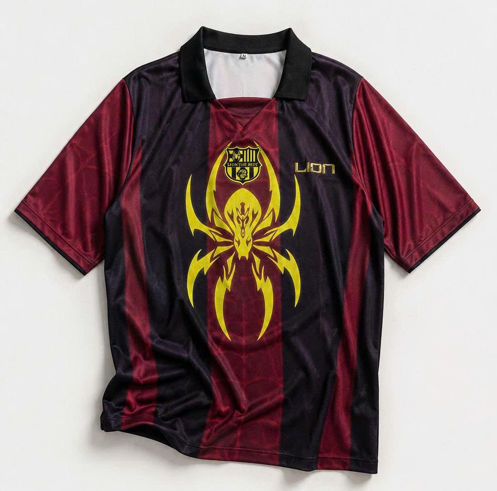 Áo Polo Jersey Nhện Vàng Lion The Best – Sọc Đỏ Đô Tím Than
