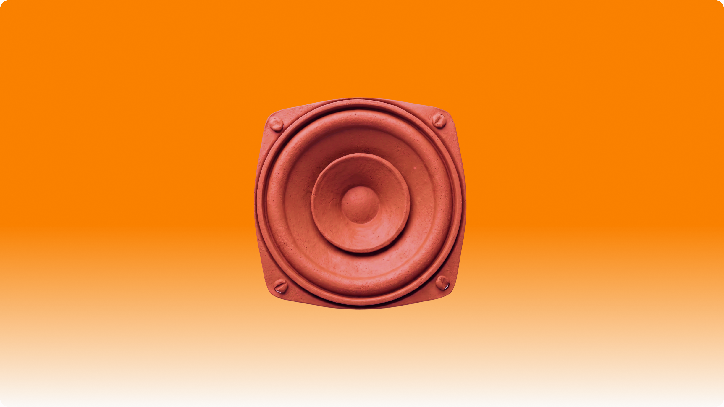 Clay loudspeaker on an orange gradient tile