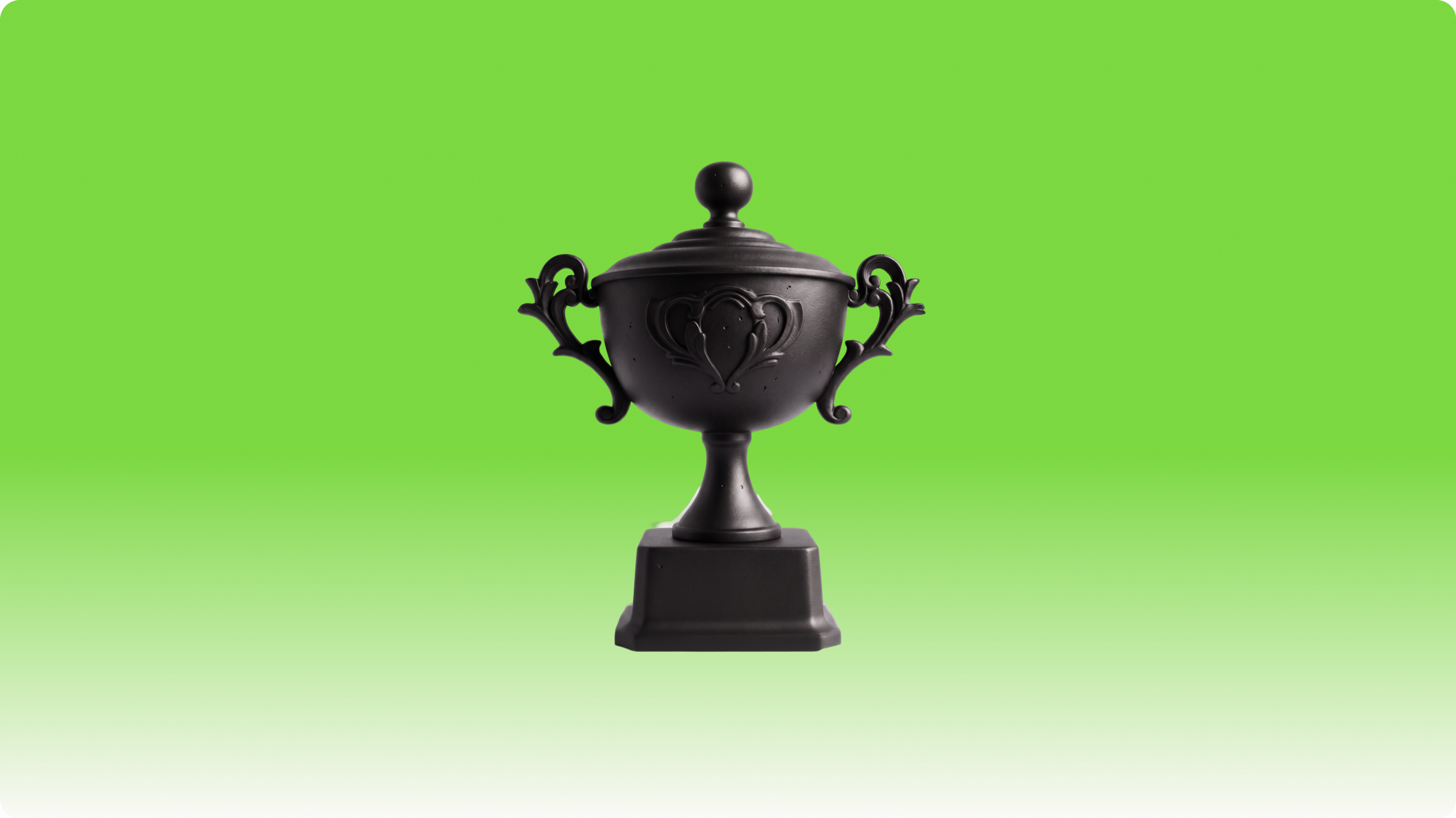 Black trophy on a green gradient tile