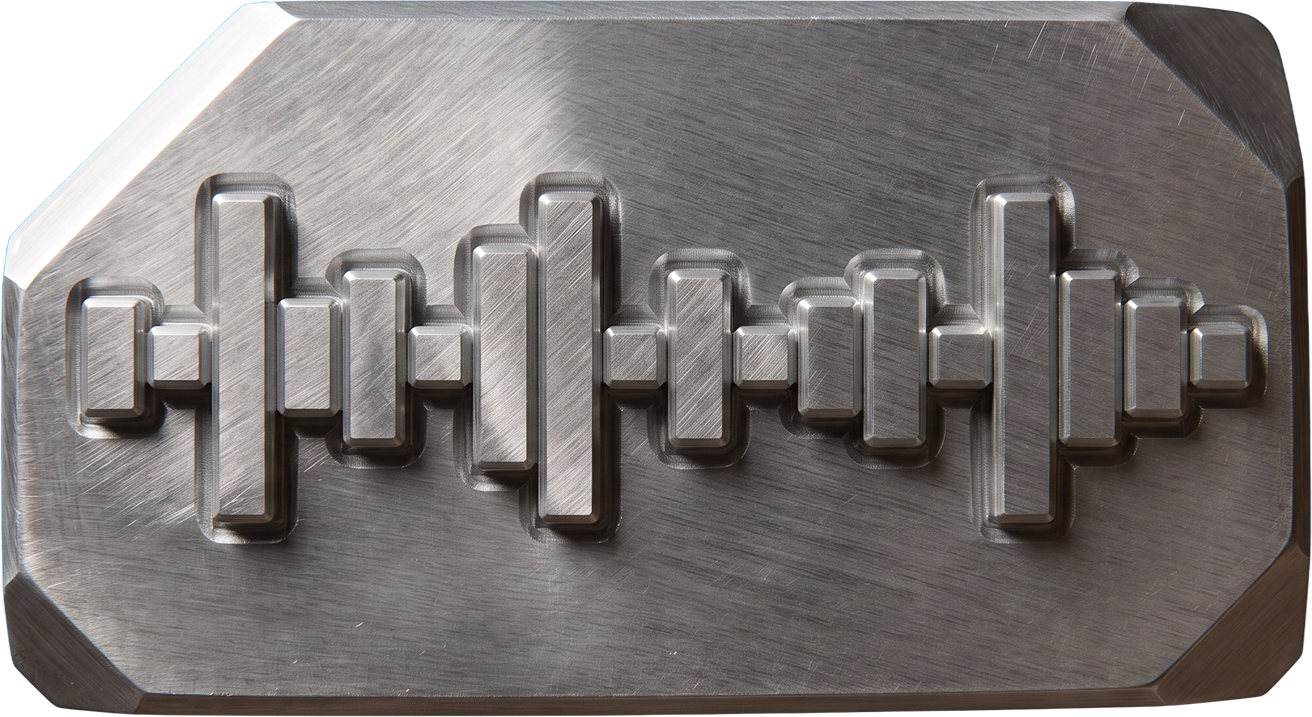 Aluminium sound bar engraved with an audio waveform