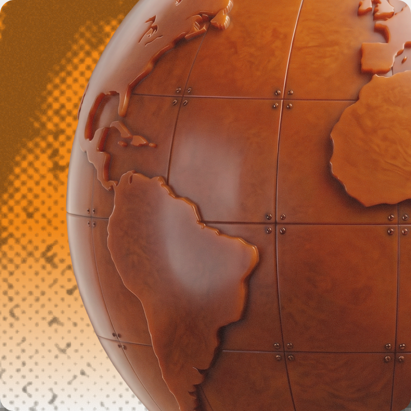 Bakelite globe on an orange halftone tile