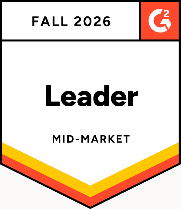 G2 Leader badge, Mid-Market, Fall 2026