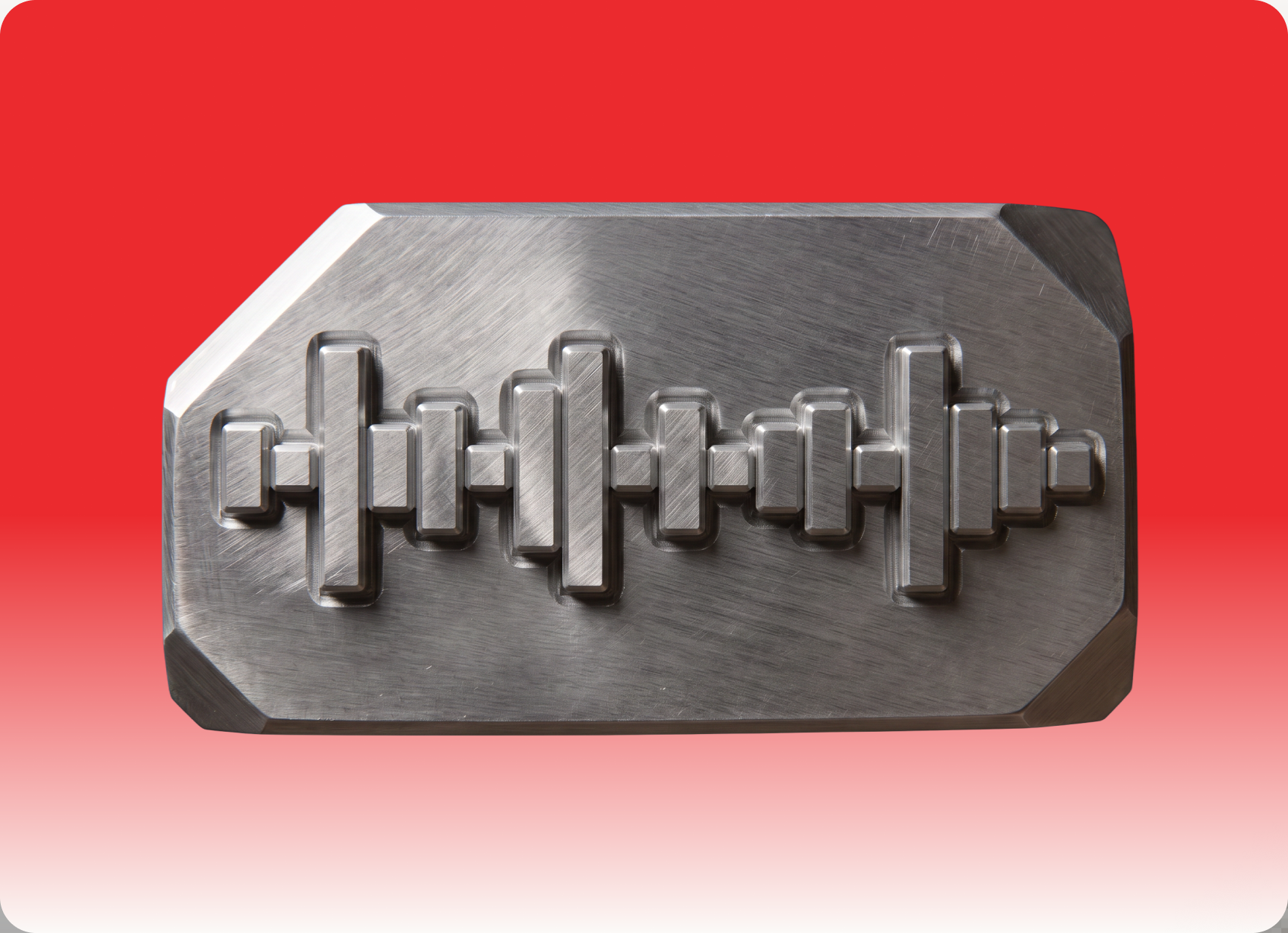 Stone sound bar engraved with an audio waveform, on a red gradient tile