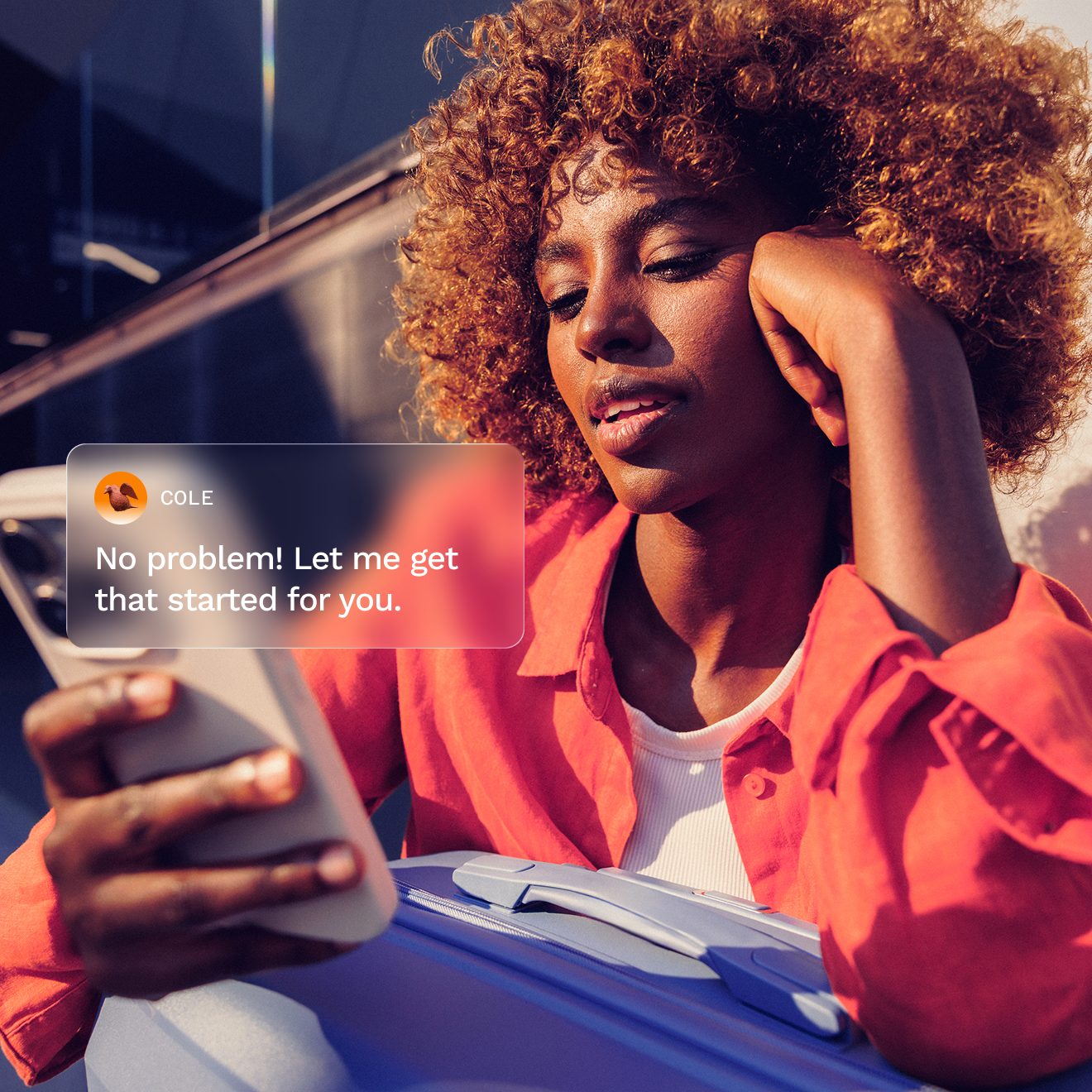 Woman talking to an iPhone