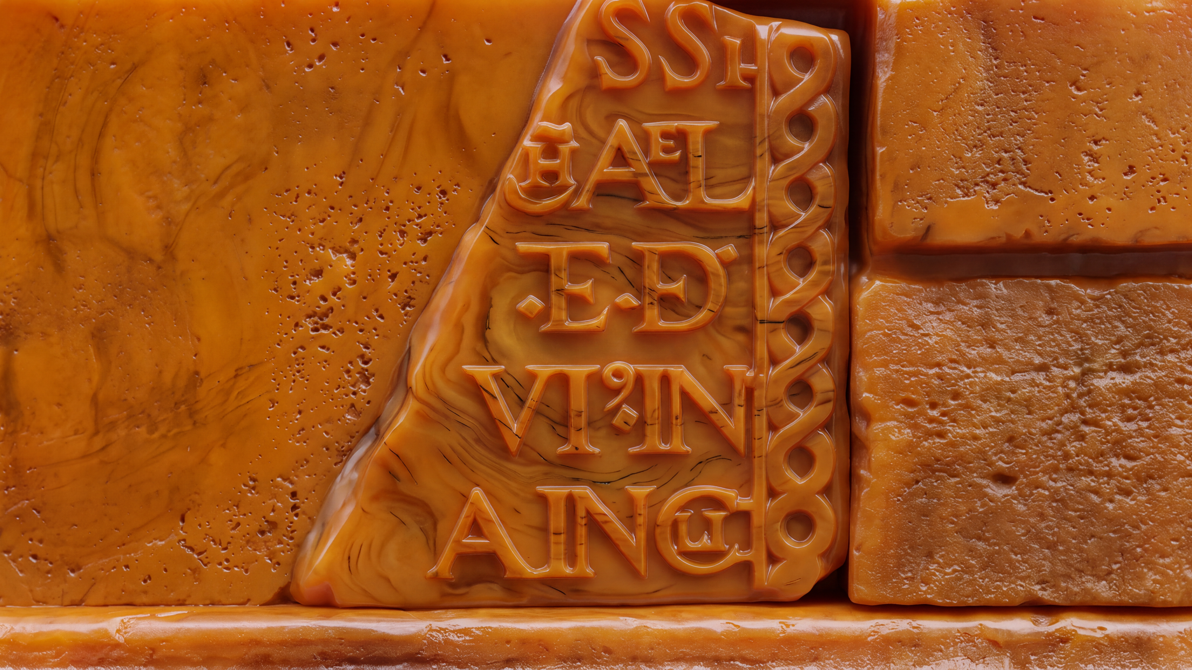 Amber bakelite relief carved with letters