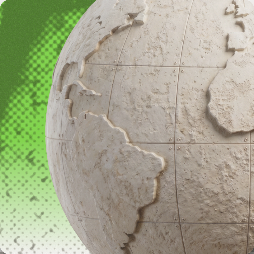 Stone globe on a green halftone tile