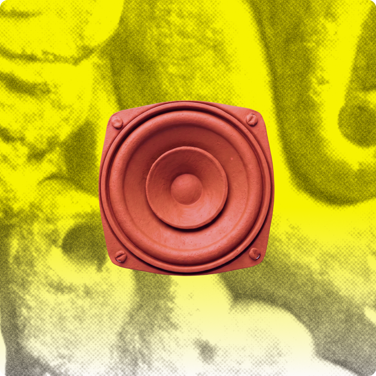Clay speaker with brass gradient  in the background
