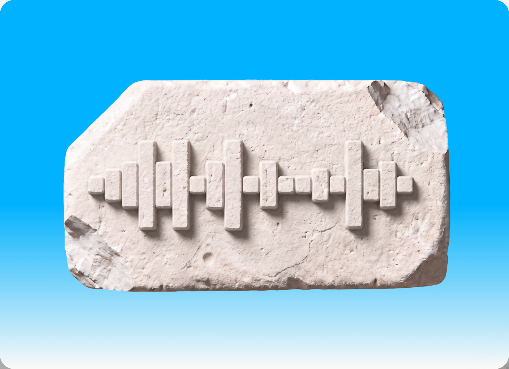 Stone sound bar engraved with an audio waveform, on a blue gradient tile