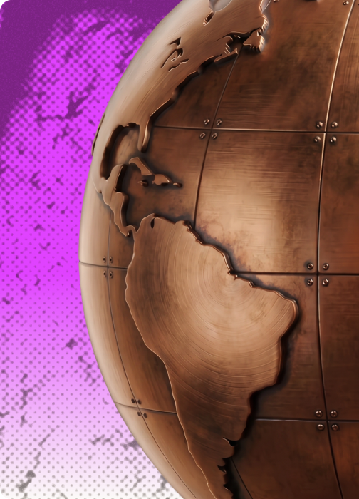 Copper globe purple texture background