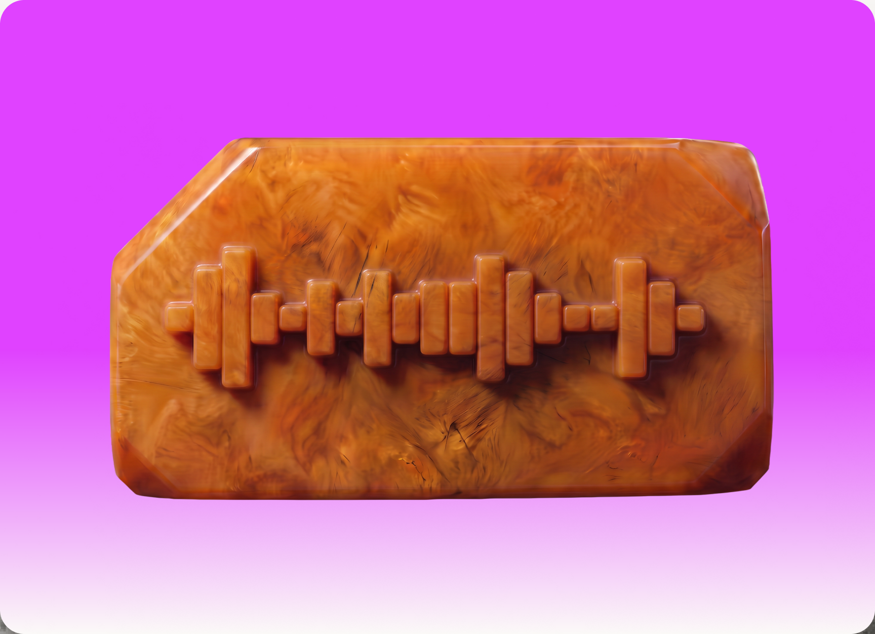 Orange sound bar engraved with an audio waveform, on a pink gradient tile