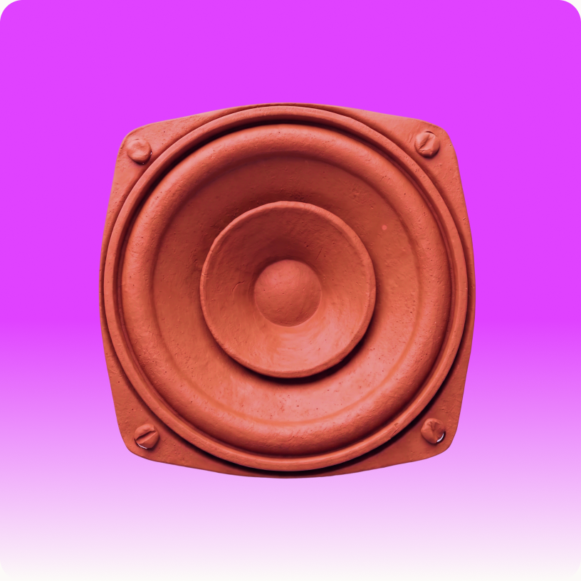 Clay loudspeaker on a violet gradient tile