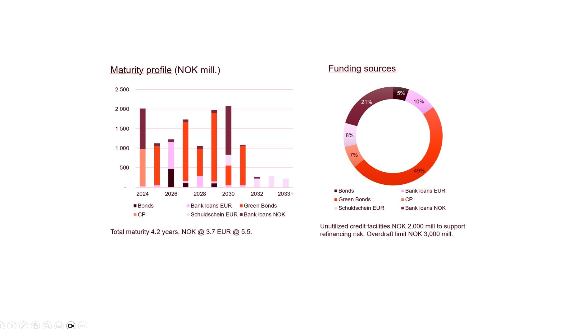 Graf som viser Maturity Profile og Funding sources