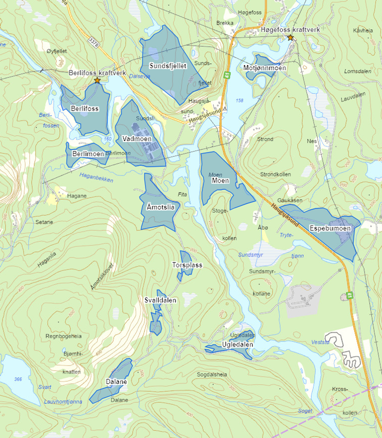 Kart over delområder - Berlifoss solkraftverk