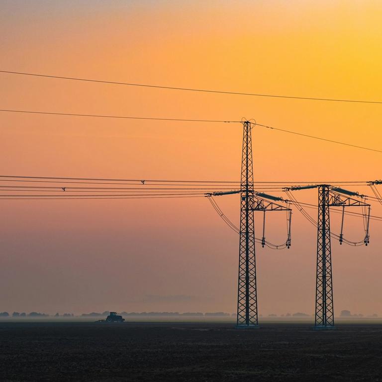 Power lines in sunset