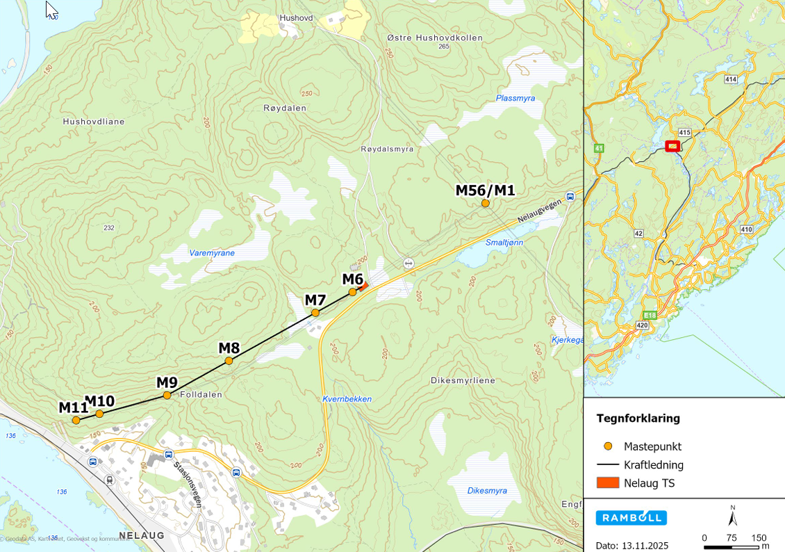 Oversiktskart over planlagt tiltak Nelaug