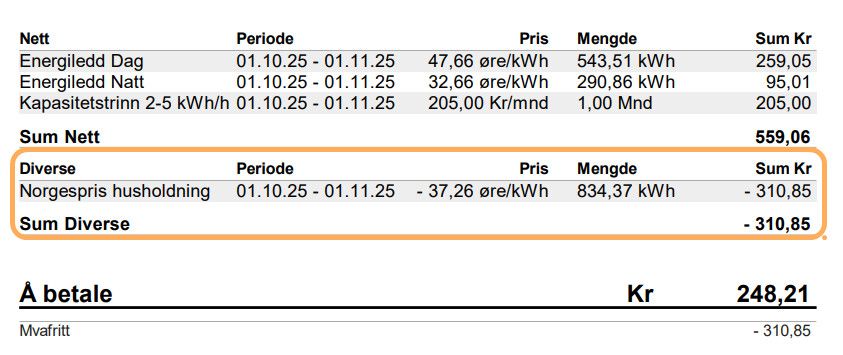 Visning av Norgespris på faktura