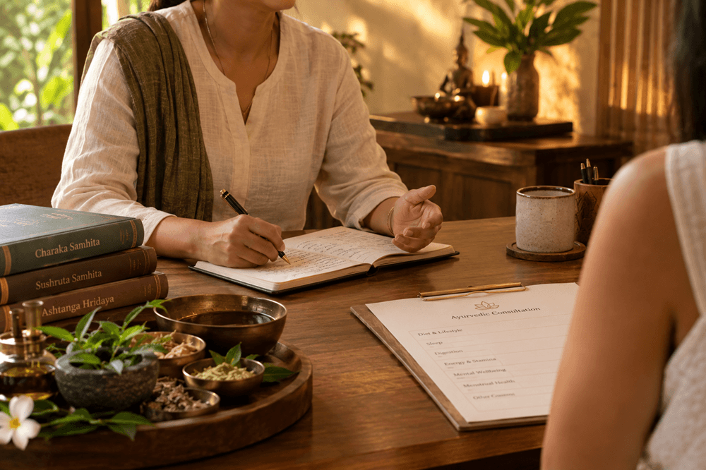 Ayurvedic consultation at Soma Cove Nalanda Retreat Goa - BAMS practitioner assessment