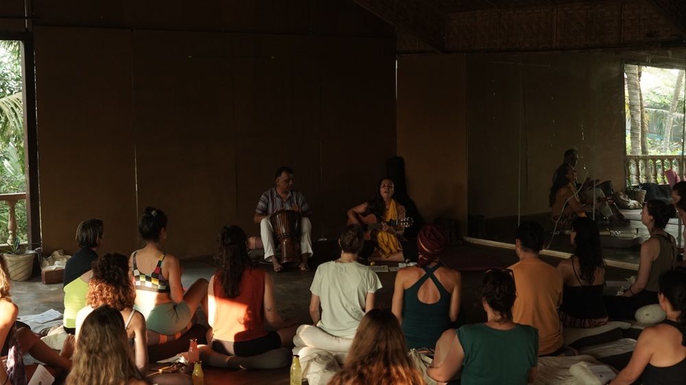 Nalanda Retreat main yoga shala interior - hosted retreat venue Mandrem Goa