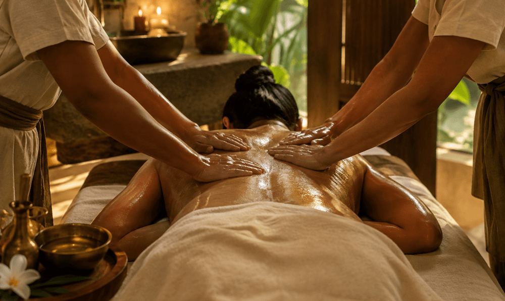 Abhyanga four-hand massage at Soma Cove Nalanda Retreat Goa Ayurveda treatment