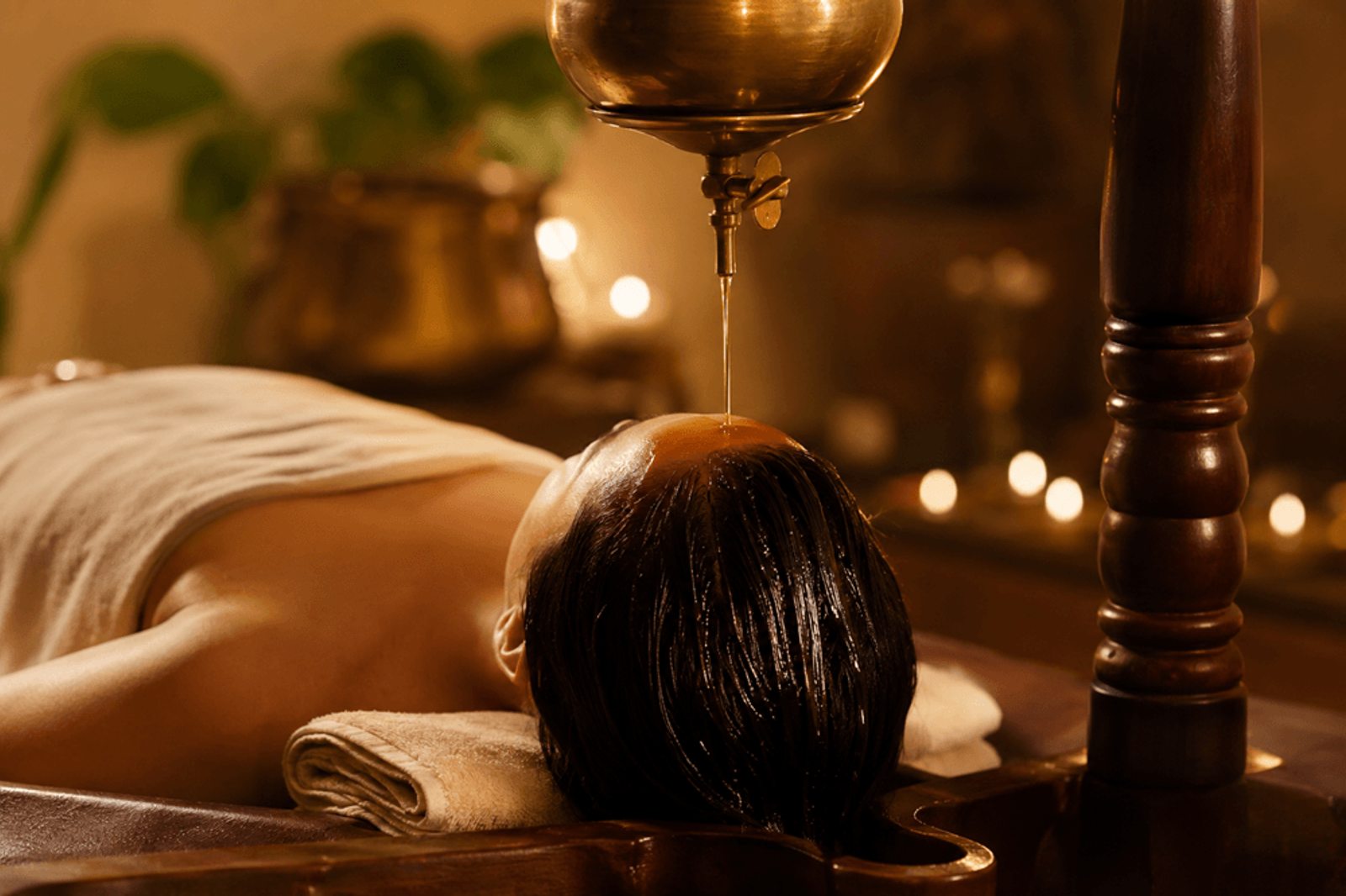 Shirodhara Ayurvedic stress treatment at Nalanda Retreat Goa