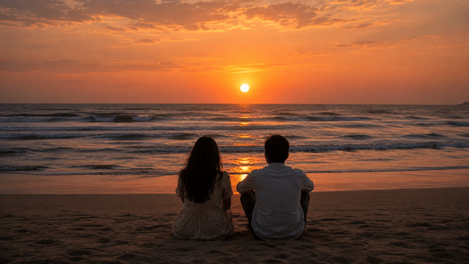 Couples sitting on Mandrem Beach at Nalanda Retreat Goa during wellness retreat