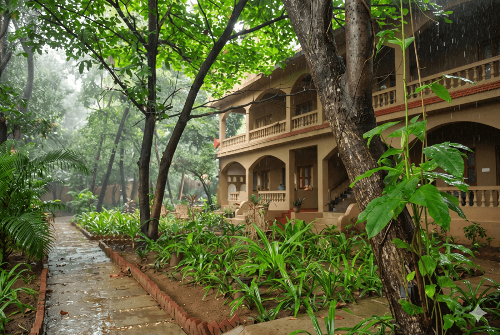 Nalanda Retreat in monsoon season - Panchakarma retreat setting Mandrem Beach Goa