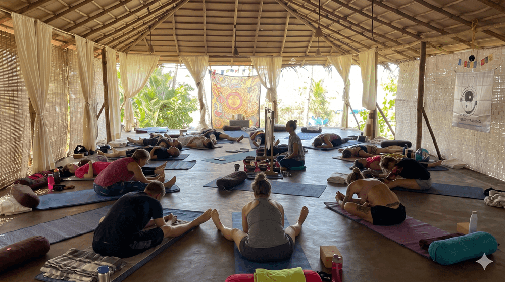 Morning yoga session at Nalanda Retreat Goa yoga and surf retrea