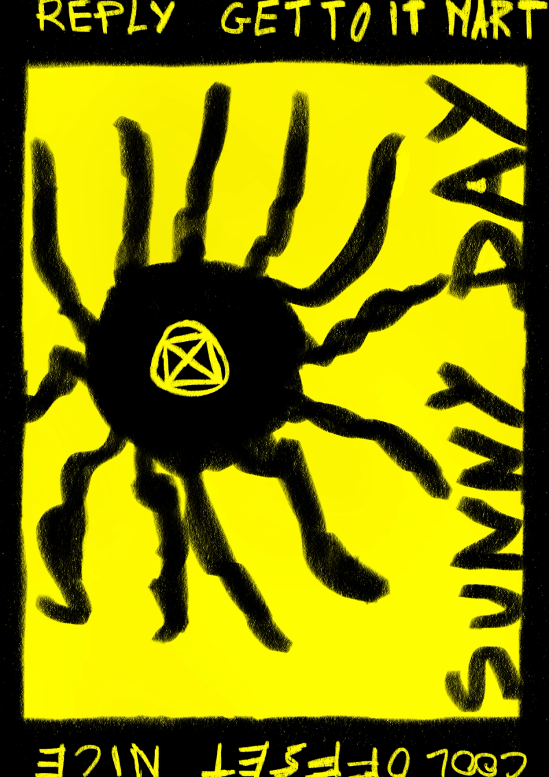 Digital Artwork of a black sun on a yellow background