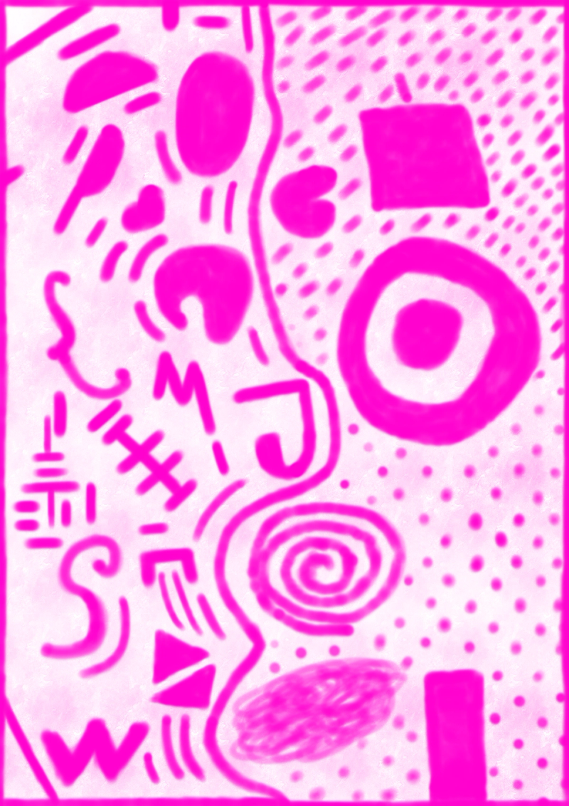 Digital Artwork with pink symbols scattered around