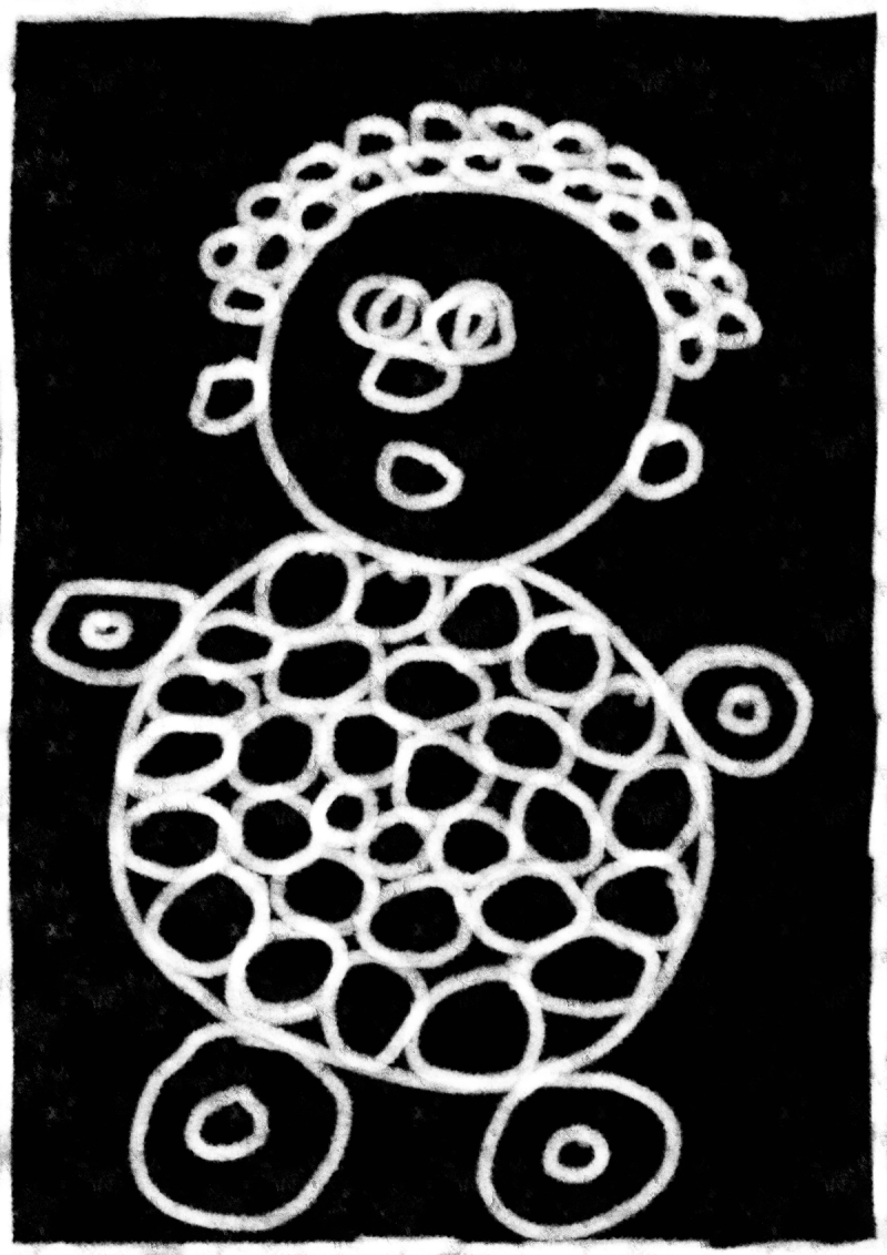 Digital Artwork displaying a black and white drawing of a human body assembled in circles only