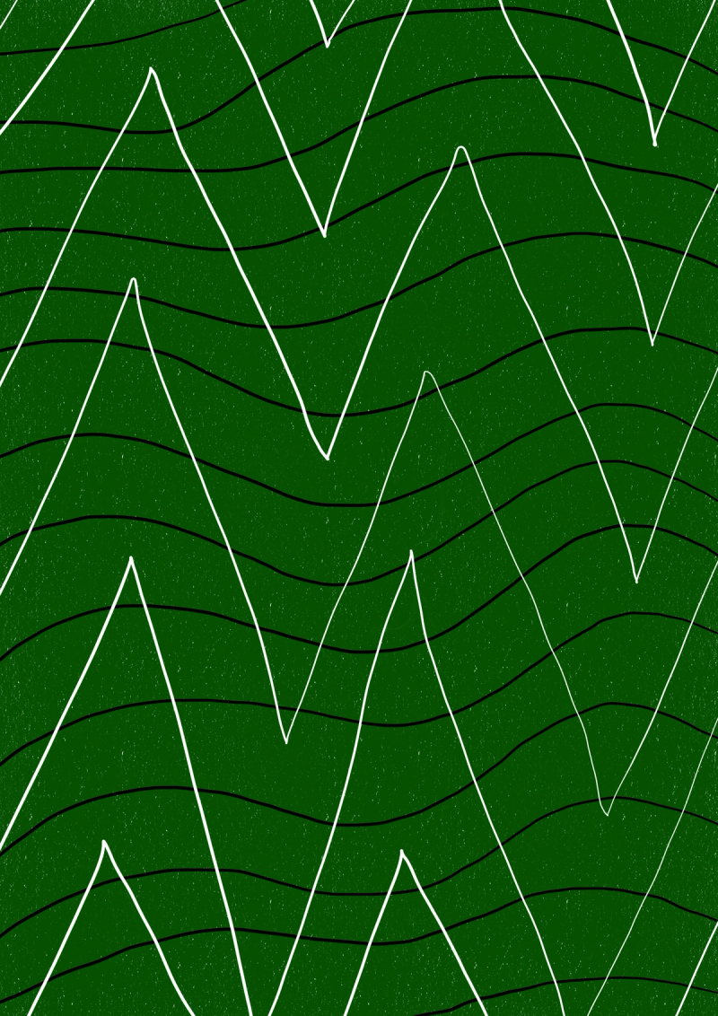 Digital Artwork with a green background, white lines and black curves.