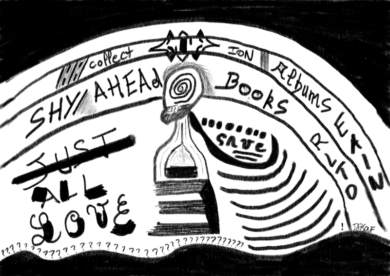 Digital Artwork of a protagonist surrounded by random words