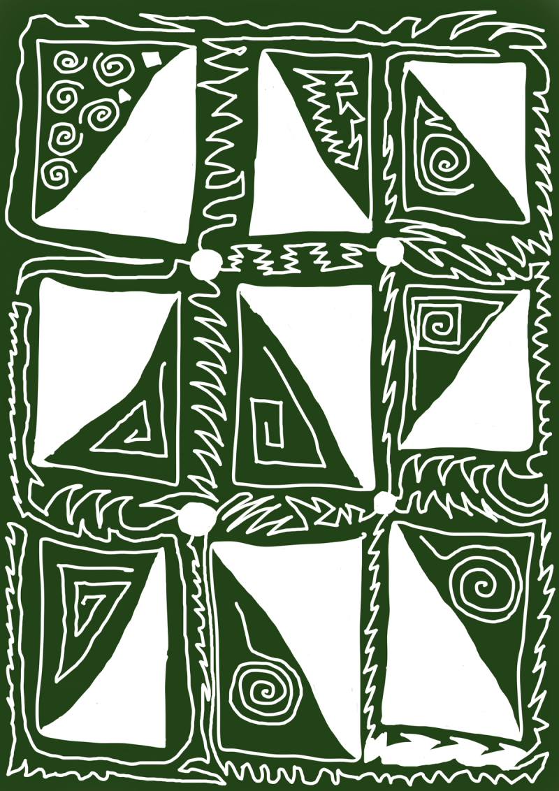 Digital Artwork: green background with white patterns.