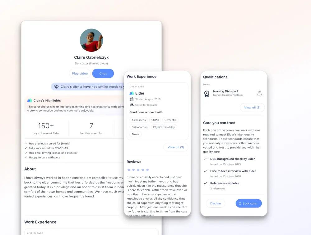 Carer profile on MyElder