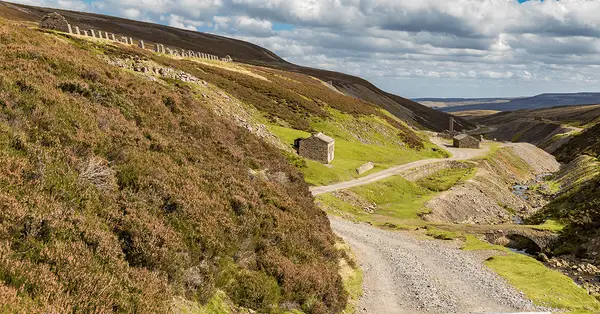 Ruined lead mine buildings in the moorland countryside near Richmond, North Yorkshire