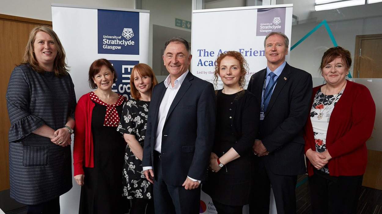 Alix McDonald (far left) at the AFA launch 2017 with fellow speakers and Prof Sir Jim McDonald