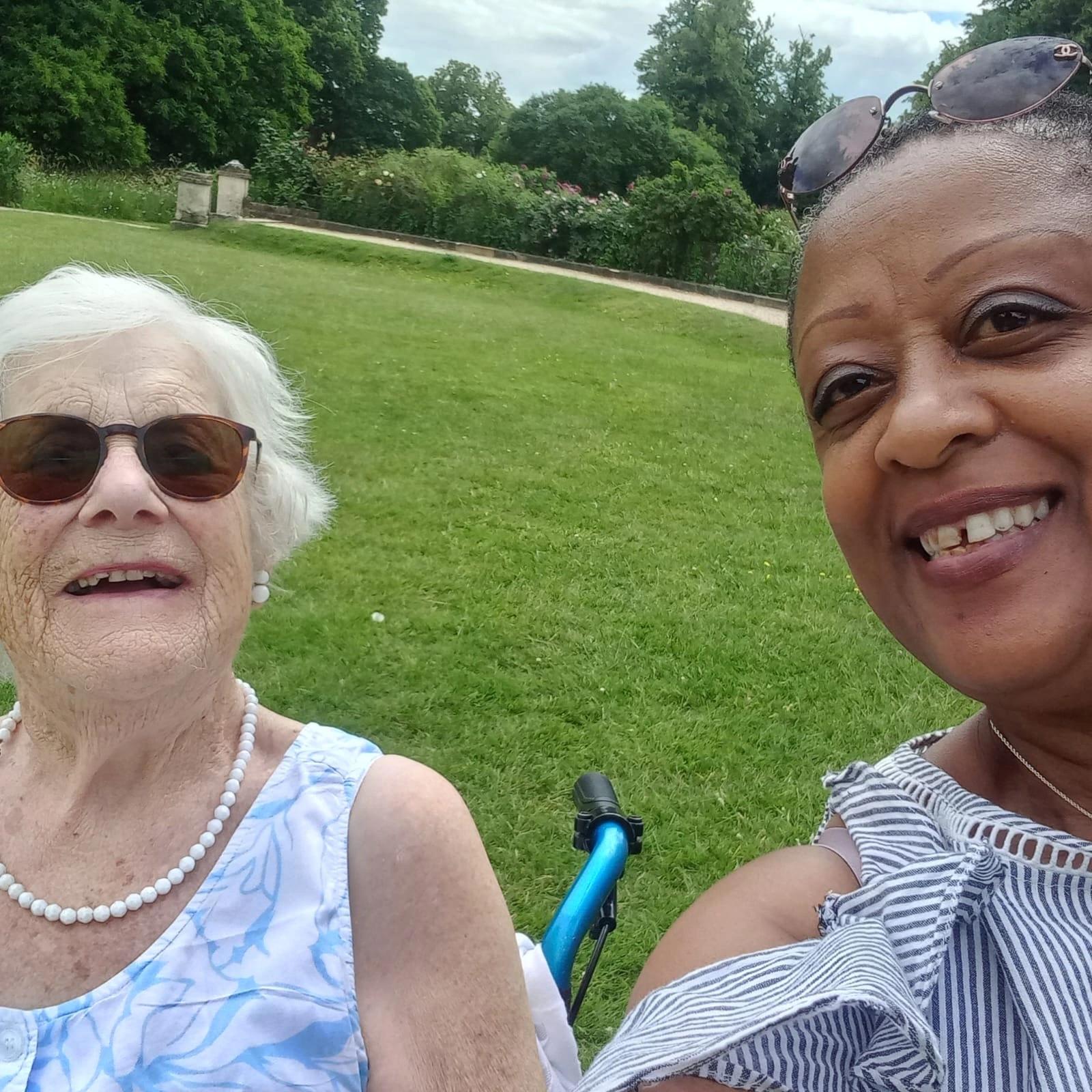 Pat and her carer Lorraine in the park