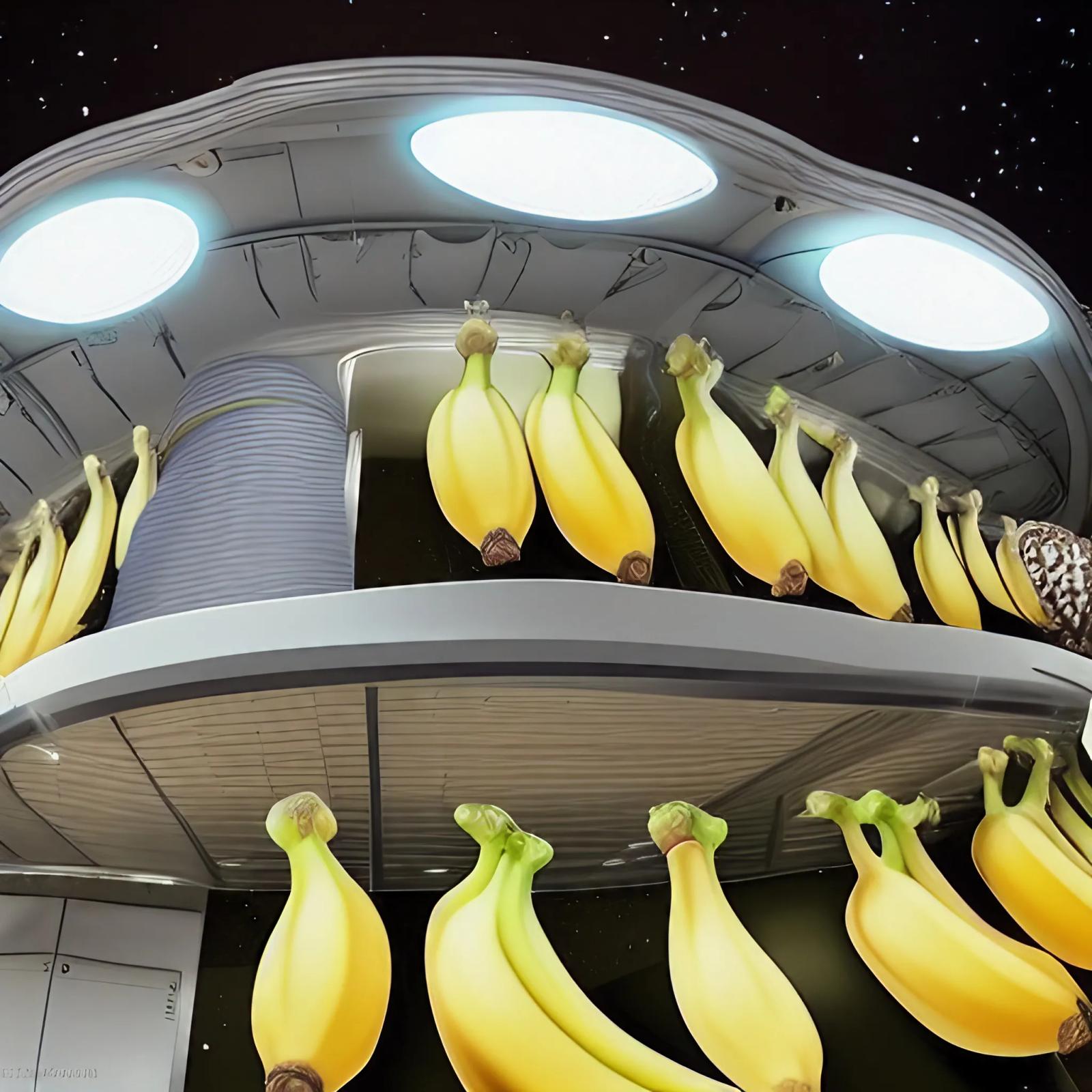 An AI-generated rendition of bananas in an intergalactic casino