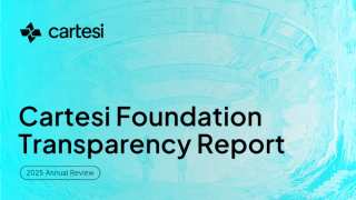 Cartesi Foundation Transparency Report 2025 Annual Review title slide with the Cartesi logo and futuristic blue line art background.
