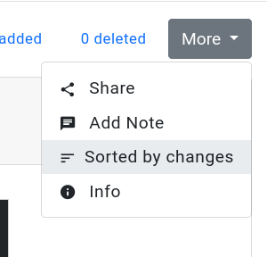 Dropdown showing "Sorted by changes"