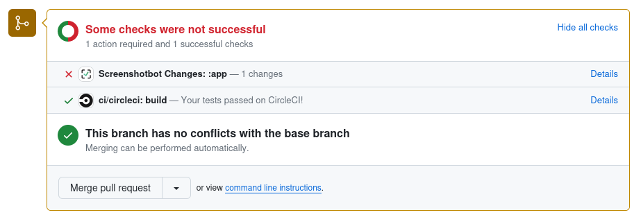 Image of check showing in GitHub