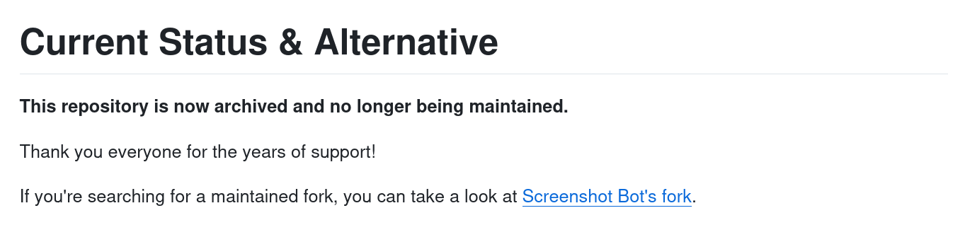 Message on the original GitHub project linking to us