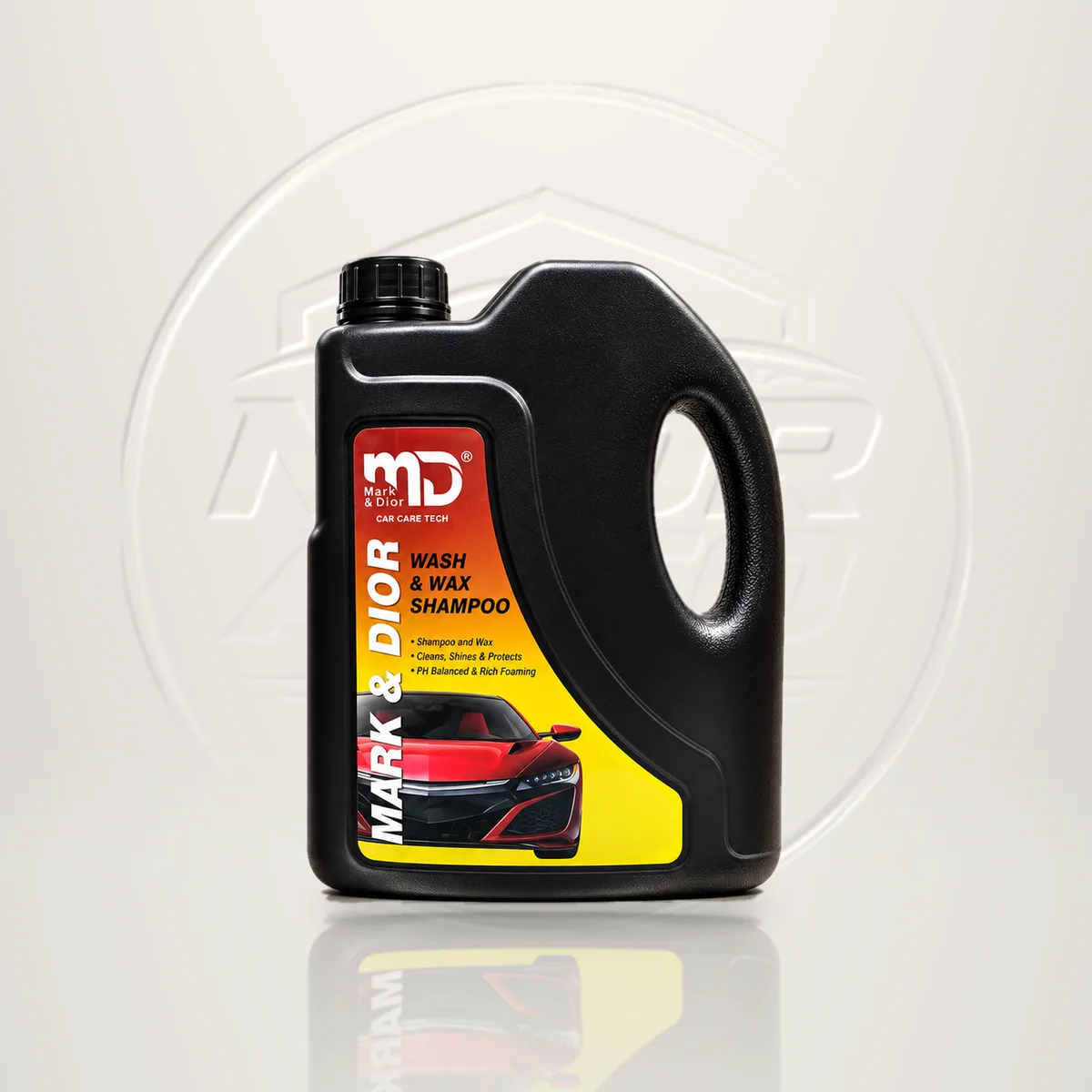 Mark & Dior Wash and Wax Car Shampoo bottle on a white background with the NOOR AUTO 4X4 emblem