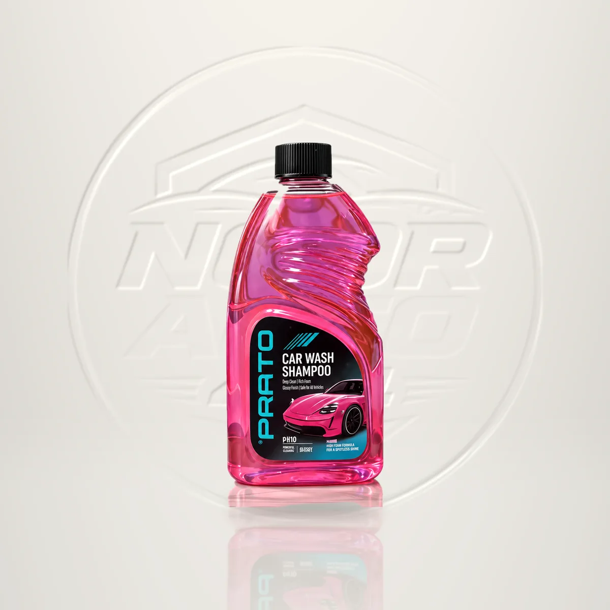 Prato Car Wash Shampoo bottle on a white background with the NOOR AUTO 4X4 emblem