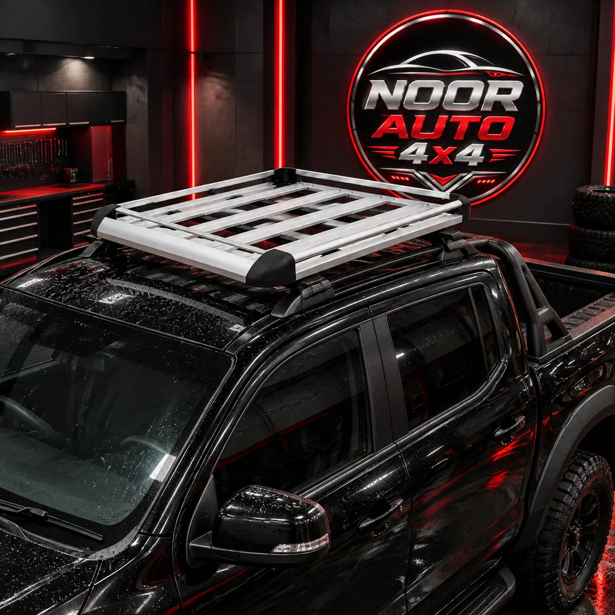 Roof rack basket 072, small size, mounted on a black vehicle roof