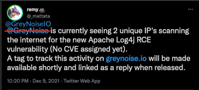Tweet from @_mattata regarding Apache Log4j vuln checking