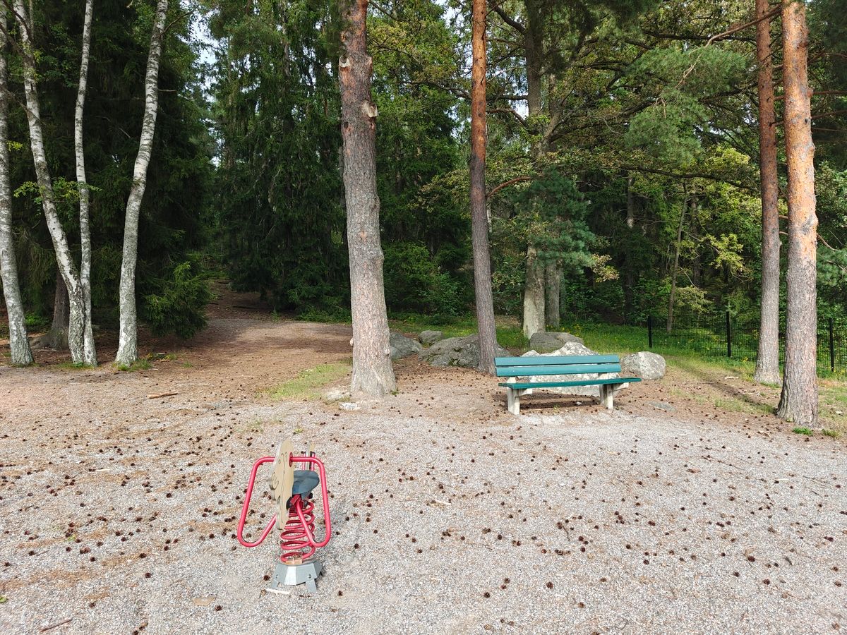Puisto rajautuu osin metsään, missä riittää tilaa temmeltää.